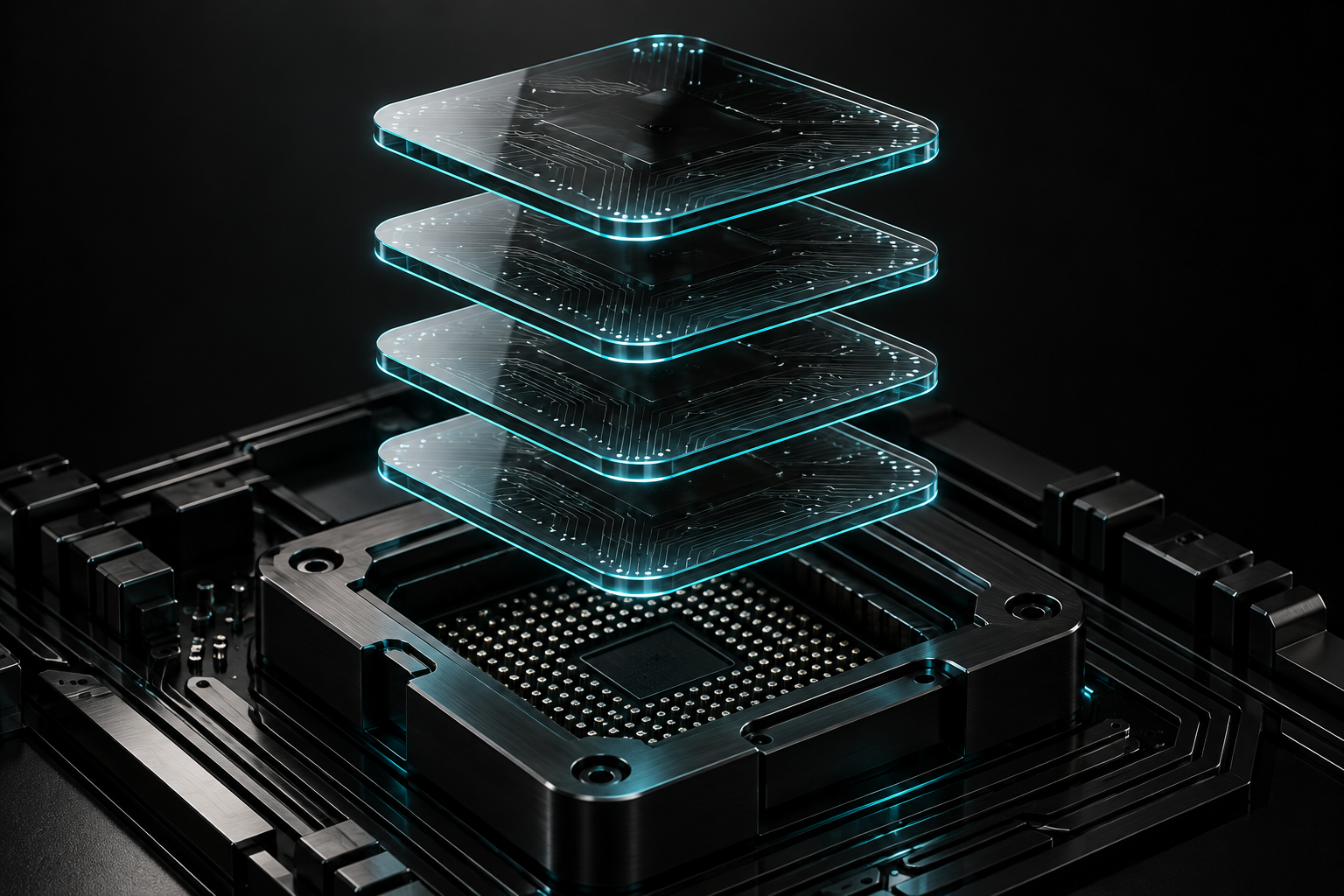Layers of glass memory illuminated in cyan